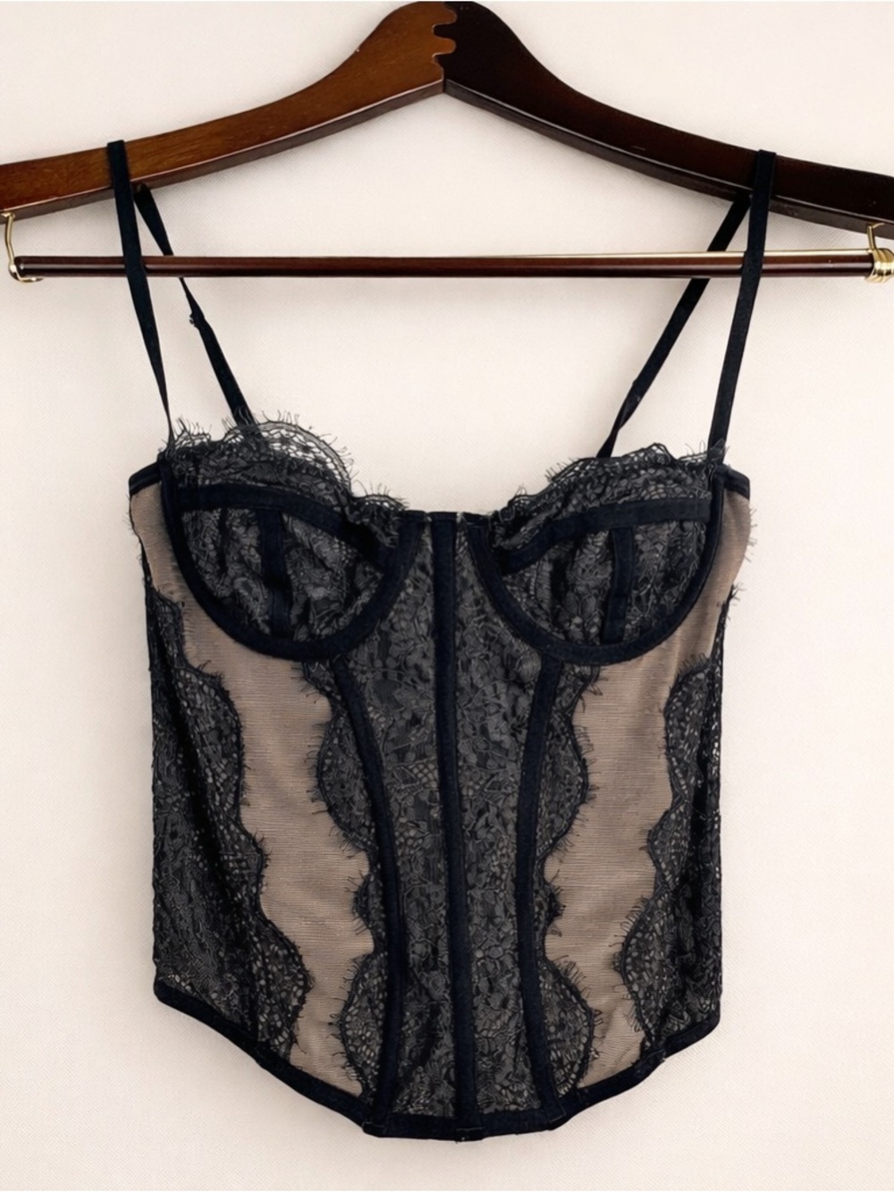 Urban Outfitters From Under Lace Corset Bustier Black Sheer Boned Top XS S